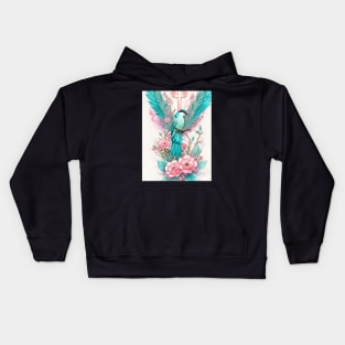 Large wing teal bird Kids Hoodie